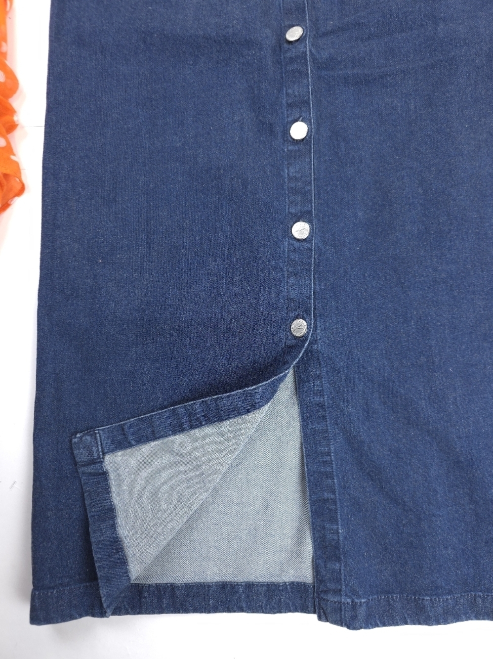 Classic Button-Front Denim Skirt - Dark Blue - Picture 3 of 12